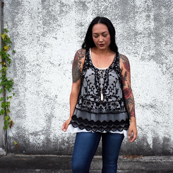 Black Lace Racerback Top - Picture 2 of 4